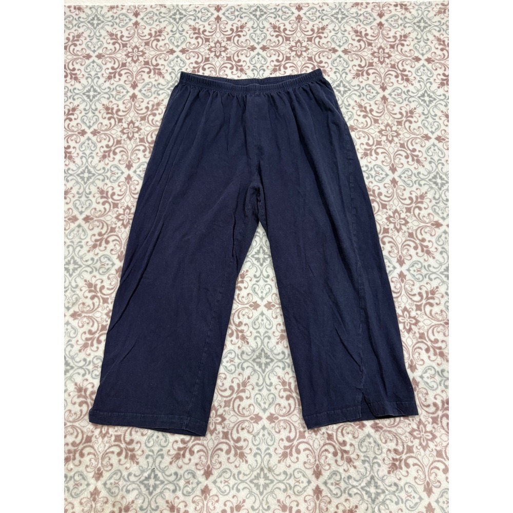 Collections Etc Navy Blue Cotton Knit Crop Pants Elastic Waist Medium